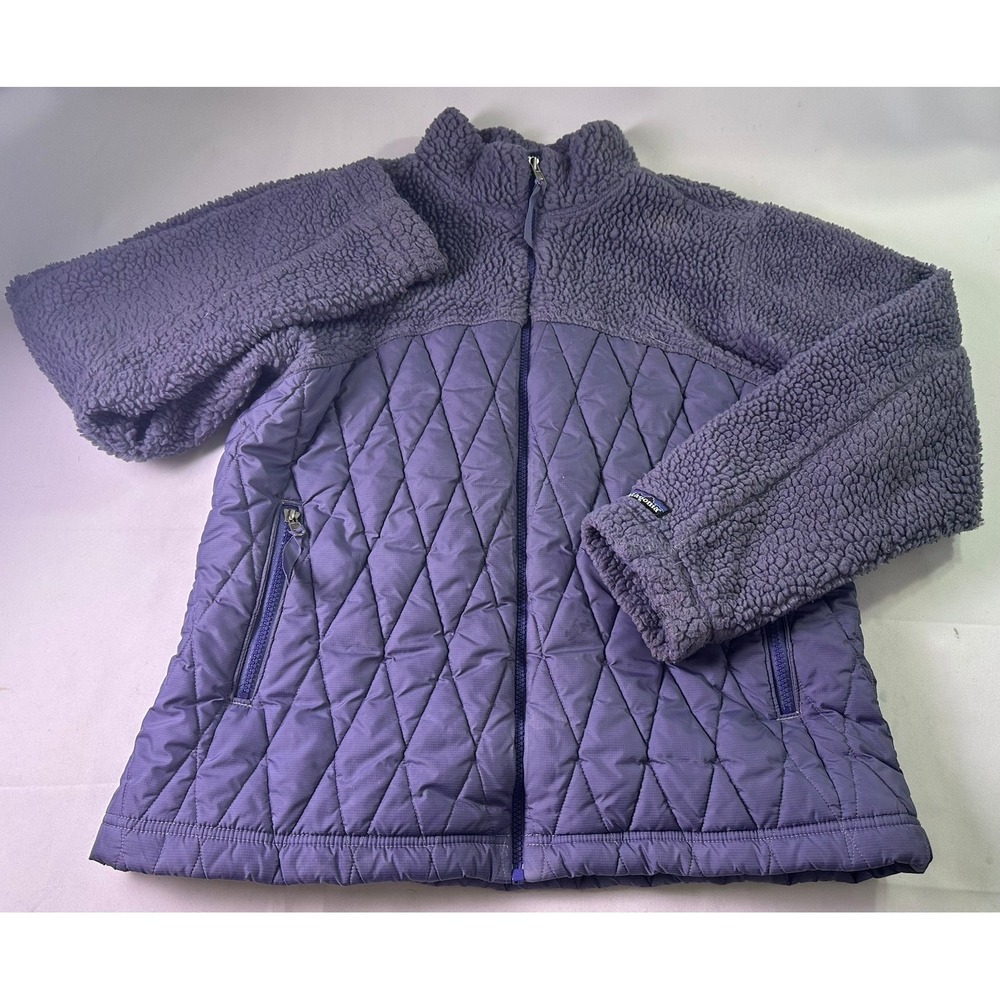 Vintage Patagonia Quilted Deep Pile Fleece Jacket Womens Medium Purple USA‎ Made